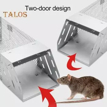 Металлическая мышеловка, большая двухдверная клетка, мышеловка, многоразовая автоматическая гуманная крысоловка для контроля мышей в помещении и на открытом воздухе серебряный