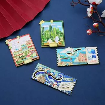 Металлическая наклейка на холодильник с изображением достопримечательности города, памятная туристическая наклейка в китайском стиле, магнитная наклейка на холодильник