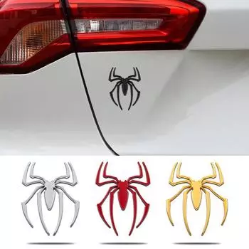 Металлическая наклейка на заднюю и боковую дверь автомобиля Человека-паука с логотипом паука metal sticker серебряный