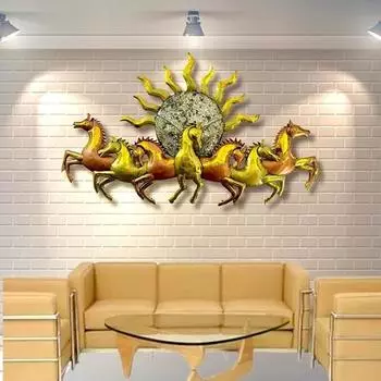 Металлическая настенная художественная рамка с 7 лошадьми, настенные гобелены для украшения дома, настенная скульптура для гостиной, настенные декоративные элементы