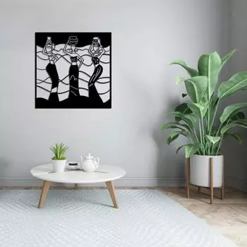 Металлическая настенная скульптура «Африканские танцующие женщины» – элегантное настенное искусство «Танцующие африканские женщины», стильный декор для дома и культурное настенное украшение чёрный