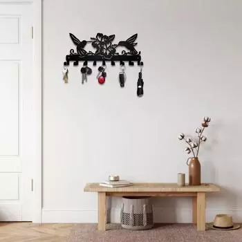 Металлическая настенная стойка для хранения вещей – вешалка с дизайном «Птицы и цветы» для ключей и шляп, настенные крючки и органайзер для одежды M чёрный