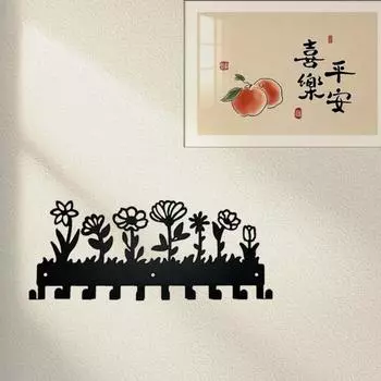 Металлическая настенная вешалка для ключей с цветочным дизайном - с крючком для подвешивания, идеально подходит для хранения пальто и ключей чёрный