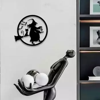 Металлическая настенная вешалка Iron Witch - черное украшение на Хэллоуин для крыльца и дома | Жуткий и веселый декор двери светло-серый