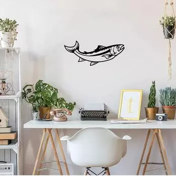 Металлическая настенная вывеска «Прыгающая рыба» с изображением лосося или окуня, настенное искусство из железа, стильное подвесное украшение и настенная наклейка для дома чёрный