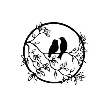 Металлическая настенная живопись Птица на ветке Круглая настенная живопись Знак с птицей Настенный силуэт Птица Железная художественная работа Подвесная чёрный