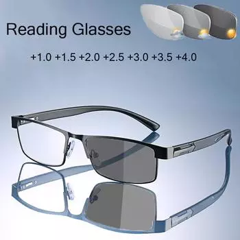 Металлическая оправа HD фотохромные солнцезащитные очки для женщин и мужчин модные деловые очки для чтения готовые оптические очки для дальнего зрения 1.0