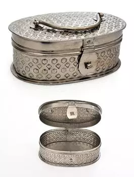 Металлическая овальная шкатулка с гравировкой большая, Никель, Iron Oval Box Nickel Big, John Molly Decor&Gifts