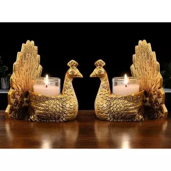 Металлическая пара танцующих павлинов Васту-фигурка для удачи и любви | Подсвечник для дома, настольный, для гостиной ( НАБОР ИЗ 02)