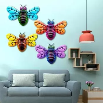 Металлическая пчела, настенное искусство, подвесные скульптуры, украшения для дома, заднего двора, сада, железное искусство, пчела, украшение для дома и улицы, статуя фиолетовый