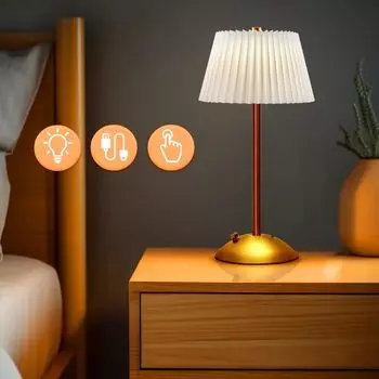 Металлическая перезаряжаемая светодиодная настольная лампа с тканевым абажуром, беспроводная, с регулировкой яркости, креативный ночник, портативный сенсорный окружающий свет для гостиной белый