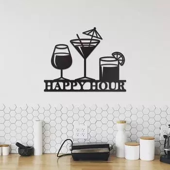 Металлическая планка со знаком «Счастливый час» - черная. Знак домашнего декора. Искусство стены. Открытый Декор. Гостиная и ресторан. Украшение на открытом воздухе. чёрный