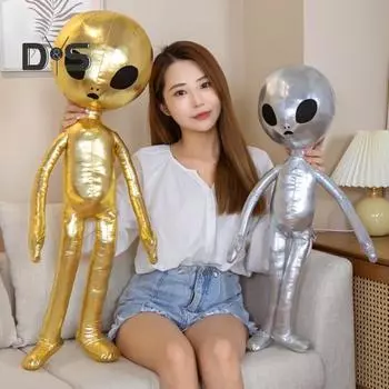 Металлическая плюшевая игрушка «Инопланетянин», забавная кукла с выражениями, глянцевая футуристическая мягкая игрушка, успокаивающая подушка для объятий, креативный подарок для детей и мальчиков S серебряный