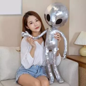 Металлическая плюшевая игрушка-пришелец, забавная кукла с выражениями, глянцевая футуристическая мягкая игрушка, успокаивающая объятие S серебряный