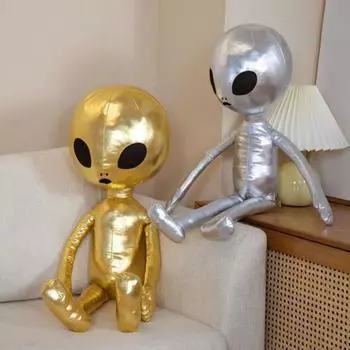 Металлическая плюшевая игрушка-пришелец, забавная кукла с выражениями, глянцевая футуристическая мягкая игрушка-животное, успокаивающее S серебряный