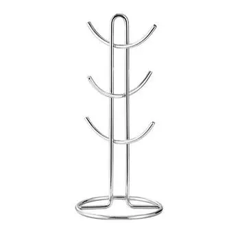 Металлическая подставка-держатель для чашек, 6 крючков, держатель для кофейных кружек, высокая грузоподъемность, подставка-дерево для чашек, органайзер для демонстрации чашек, для кухонной столешницы серебряный