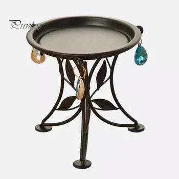 Металлическая подставка для растений, круглый держатель для кашпо с подвесками из искусственного хрусталя, 3 ножки, с покрытием, для декора дома и сада чёрный