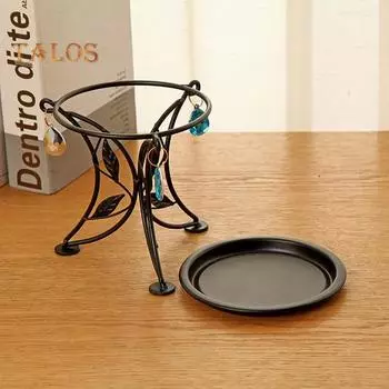 Металлическая подставка для растений, круглый держатель для кашпо с подвесками из искусственного хрусталя, 3 ножки, с покрытием, для декора дома и сада чёрный