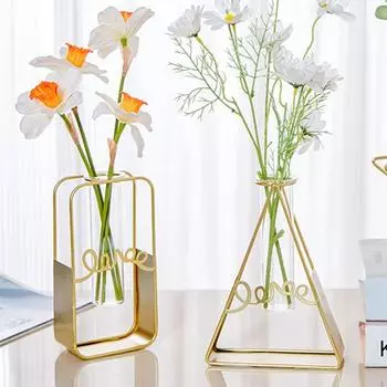 Металлическая подставка для вазы для цветов, прозрачная стеклянная ваза, любовные подарки, настольное украшение для дома, скандинавский стиль, домашний декор, офисное украшение