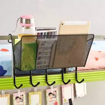 Металлическая подвесная стойка для хранения, крючки для корзины, держатель для книги, телефона, органайзер для кровати в общежитии чёрный