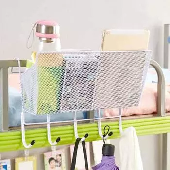 Металлическая подвесная стойка для хранения, крючки для корзины, держатель для книги, телефона, органайзер для кровати в общежитии чёрный