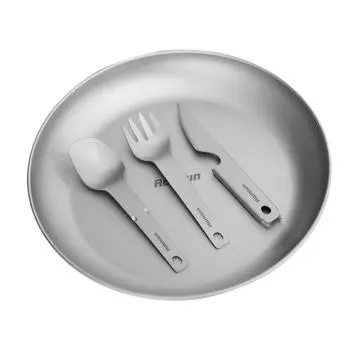 Металлическая походная тарелка с 3-мя встроенными столовыми приборами, титановая тарелка, тарелки для барбекю, походные тарелки серебряный