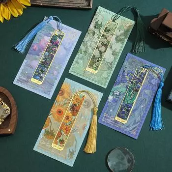 Металлическая полая закладка в виде подсолнуха, китайская роспись в стиле ретро, держатель для книг, подвеска с кисточкой, детские канцелярские принадлежности, зажим для книг, школьные и офисные принадлежности