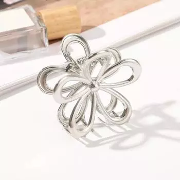 Металлическая полая заколка для волос в виде цветка, заколка для волос для вечеринки рейв для девочки, модная серебристая заколка-краб для волос для хвостика, коготь, аксессуары для волос