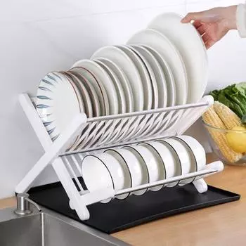 Металлическая полка для тарелки, органайзер для тарелок, большая емкость, высокая стабильность, складной дизайн, кухонный органайзер для столовой, регулируемая полка для посуды A чёрный