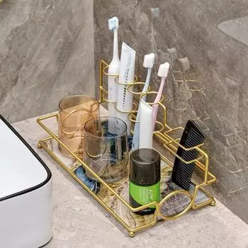 Металлическая полка для зубной щетки, стакана для ополаскивателя полости рта, поднос для хранения, туалет, ванная комната, полка без перфоратора, поднос для хранения на рабочем столе, аксессуары для ванной комнаты чёрный