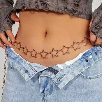 Металлическая поясная цепочка со звездой, женский ремень Y2K, платье, короткая юбка, милый пояс с цепочкой в японском стиле, студенческое платье, поясной ремень золотой