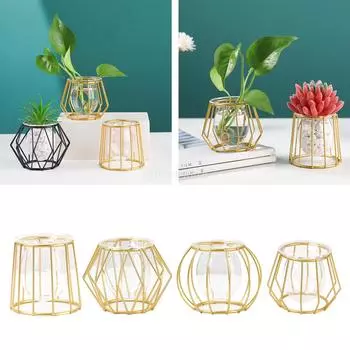 Металлическая проволока 3D геометрическая гидропонная ваза держатель поливочный горшок цветочные горшки ваза для пробирок растения домашний декор стола