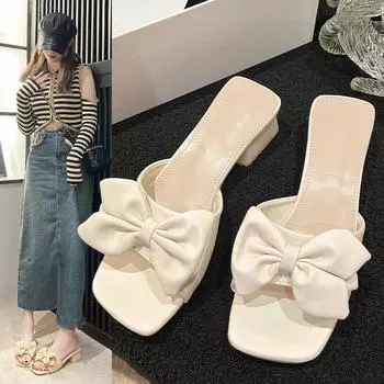 Металлическая пряжка Прозрачные квадратные каблуки Шлепанцы Женские открытые носки Мюли Классные летние тапочки Сандалии Элегантная обувь 35 бежевый