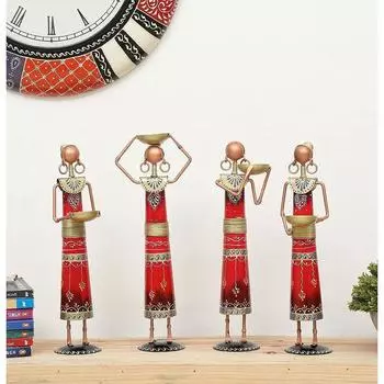 Металлическая работница племени из кованого железа | экспонаты Женская кукла Статуэтка Статуя Декоративные элементы | Стильная подставка для чайной лампы для гостиной