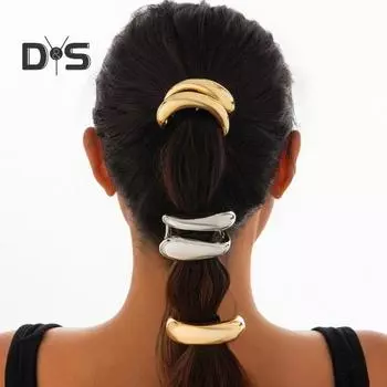 Металлическая резинка для волос в виде хвостика, резинка для волос в стиле панк, золотисто-серебряного цвета, полукруглая эластичная резинка для волос, металлическое кольцо, обруч для волос, аксессуары для волос для женщин и девочек C золотистый