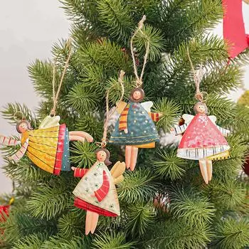 Металлическая рождественская елка, подвесное украшение на дверь, расписанное вручную, милая подвеска в форме девушки, украшение для окна синий