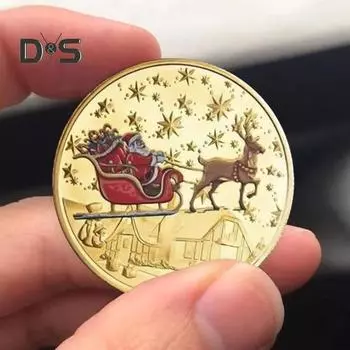 Металлическая рождественская монета, двухсторонняя монета с Рождеством, коллекционная монета в виде оленя Санта-Клауса для праздничного подарка на память A
