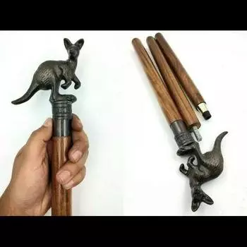 Металлическая ручка с антикварной отделкой в виде головы кенгуру, деревянная трость-трость-трость 36 Inch коричневый