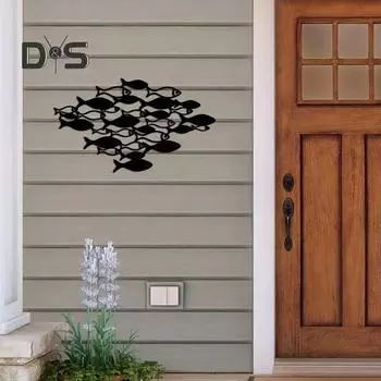 Металлическая рыбка школьное настенное украшение для дома, офиса, гостиной, внутреннего и наружного настенного искусства, полая рыбка, подвесной орнамент, знак животного, подвеска чёрный