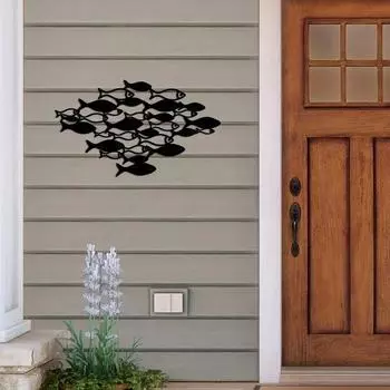 Металлическая рыбка школьное настенное украшение для дома, офиса, гостиной, внутреннего и наружного настенного искусства, полая рыбка, подвесной орнамент, знак животного, подвеска чёрный