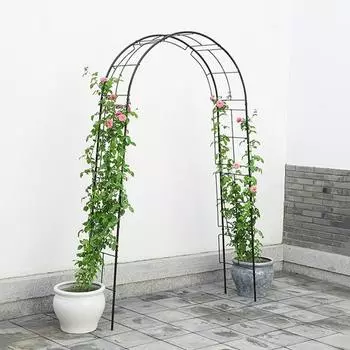 Металлическая садовая арка для вьющихся растений, свадебное украшение, каркас арки, простая сборка, изогнутая решетка для роз, виноградных лоз, шары чёрный