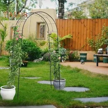 Металлическая садовая арка для вьющихся растений, свадебное украшение, каркас арки, простая сборка, изогнутая решетка для роз, виноградных лоз, шары чёрный