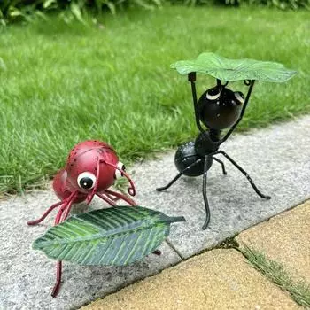 Металлическая садовая скульптура муравья, мультяшная фигурка муравья с подносом из листьев, комнатная статуэтка муравья, настольный лоток для ключей для стола, приставной столик, шкаф A