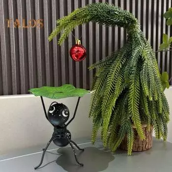 Металлическая садовая скульптура муравья, мультяшная фигурка муравья с подносом из листьев, комнатная статуэтка муравья, настольный лоток для ключей для стола, приставной столик, шкаф B