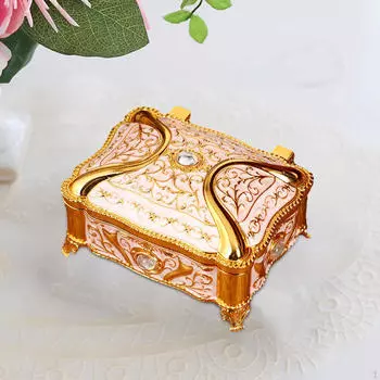 Металлическая шкатулка для драгоценностей, контейнер, комод, винтажный стиль, органайзер для хранения безделушек, сувенир Gold White