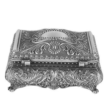 Металлическая шкатулка для украшений прямоугольная шкатулка для хранения безделушек винтажная шкатулка для украшений для женщин и девочек на день рождения античный серебряного