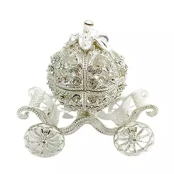 Металлическая шкатулка для ювелирных изделий со стразами в форме тыквы в форме кареты, домашний декор 8.5X8CM серебряный