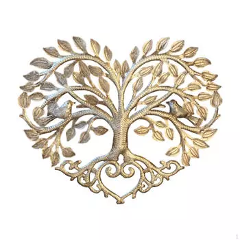 Металлическая скульптура птицы и дерева, украшение в форме сердца золотистый