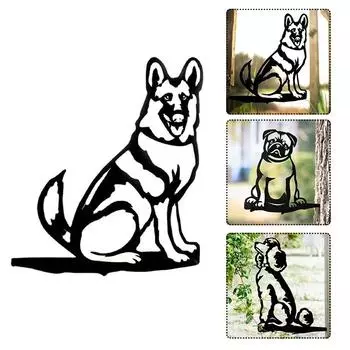 Металлическая собака на ветке силуэт собаки голая отделка дерево садовый орнамент искусство A