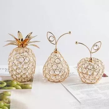 Металлическая статуэтка из фруктов, искусственный кристалл, груша, украшение, золотой кристалл, груша, настольный орнамент 1